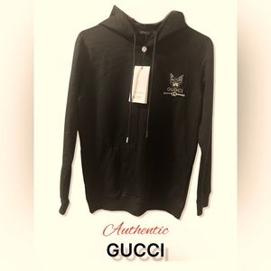 Gucci Women's Cat Logo Hoodie ; Black Hoodie Logo Patch - Size M- Cotton
